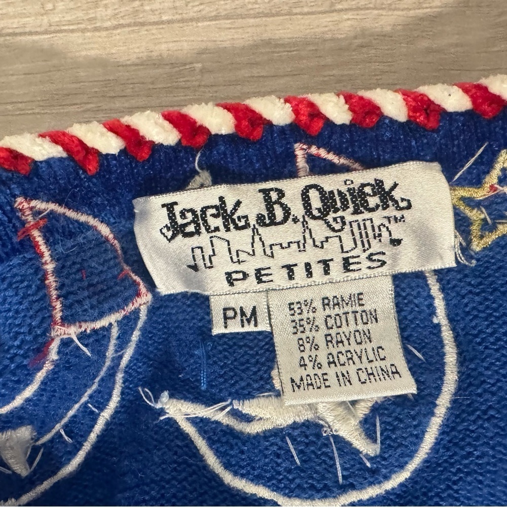 Jack B. Quick Christmas Sweater Cardigan Santa Moon Beading Red White Blue Med P - Picture 8 of 9